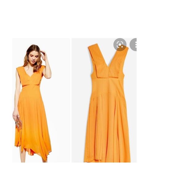 Topshop Dresses & Skirts - Womens Yellow Party Dress Size 2 Wedding Guest Topshop Pleated Midi Length